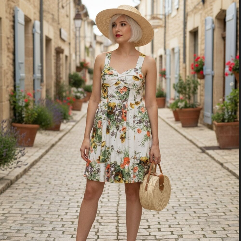 Vintage Pinup Miss Sixty M60 Floral Dress Small Retro 1950s Poppies Flower